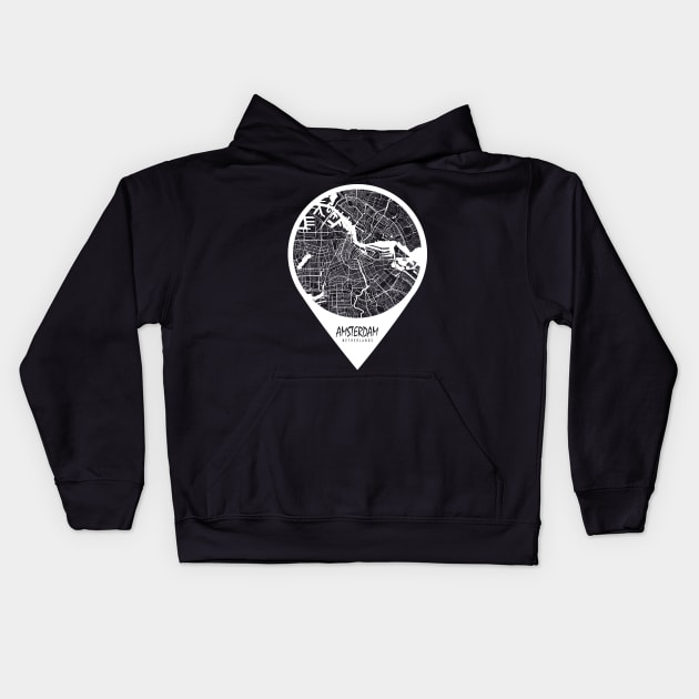 Amsterdam, Netherlands City Map - Travel Pin Kids Hoodie by deMAP Studio